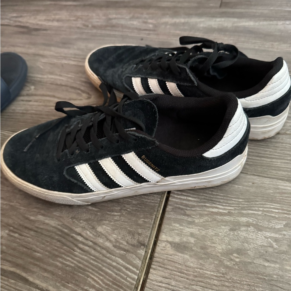 Adidas Men's Black Suede Sneakers with White Stripes